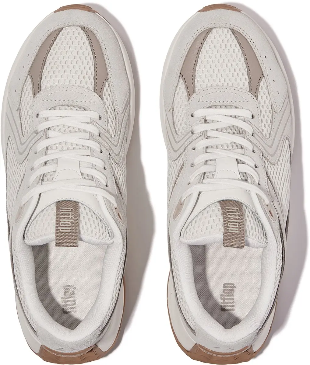 FitFlop F-Mode Flow Suede/Mesh/Leather Flatform Sneakers WIT