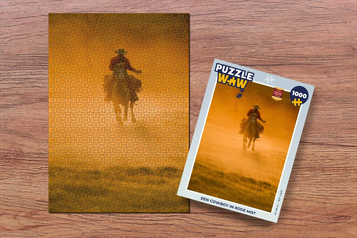 PuzzleWow Legpuzzel Een cowboy in rode mist 1000 Stuks - Multicolor