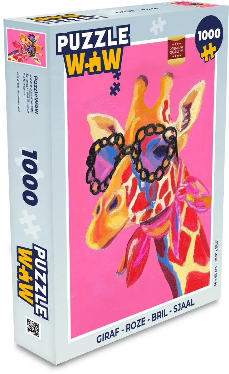 PuzzleWow Giraf Legpuzzel 1000 Stuks - Roze Bril Sjaal