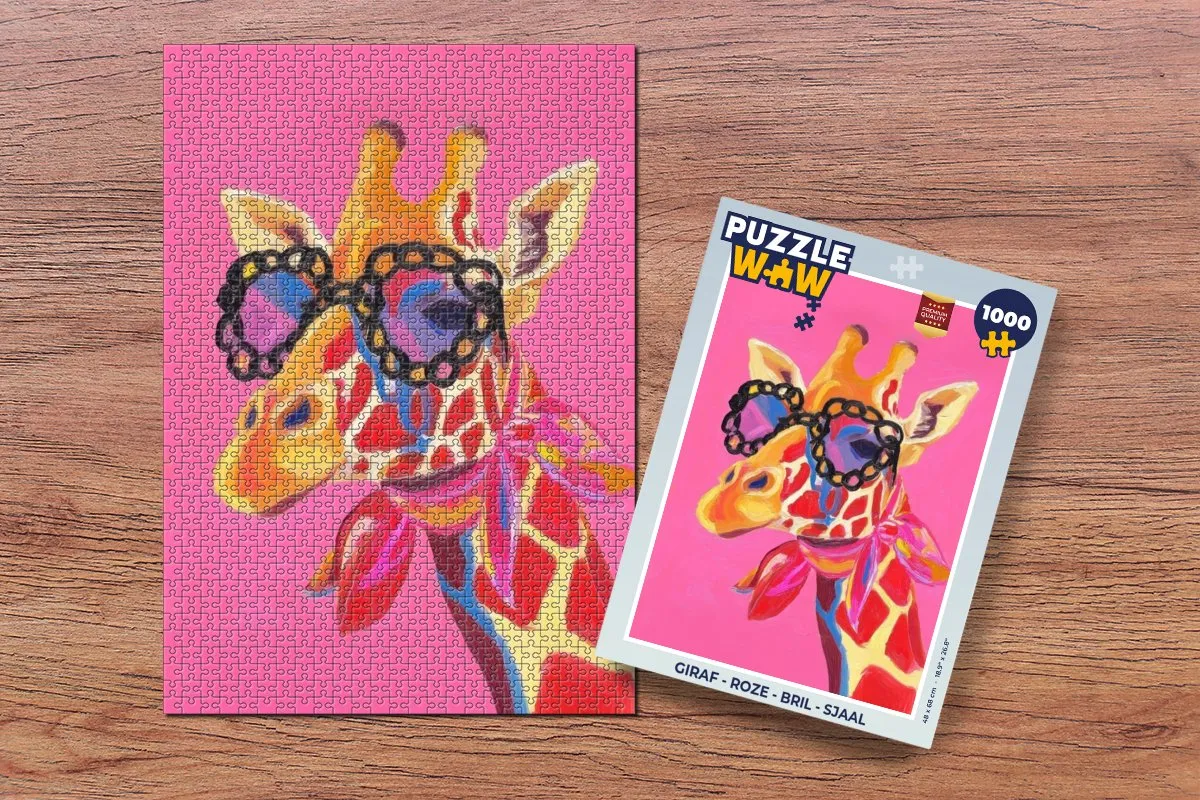 PuzzleWow Giraf Legpuzzel 1000 Stuks - Roze Bril Sjaal