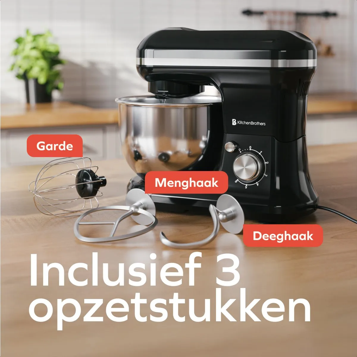 KitchenBrothers 1200W Keukenmachine 7-snelheden - 5L - Zwart