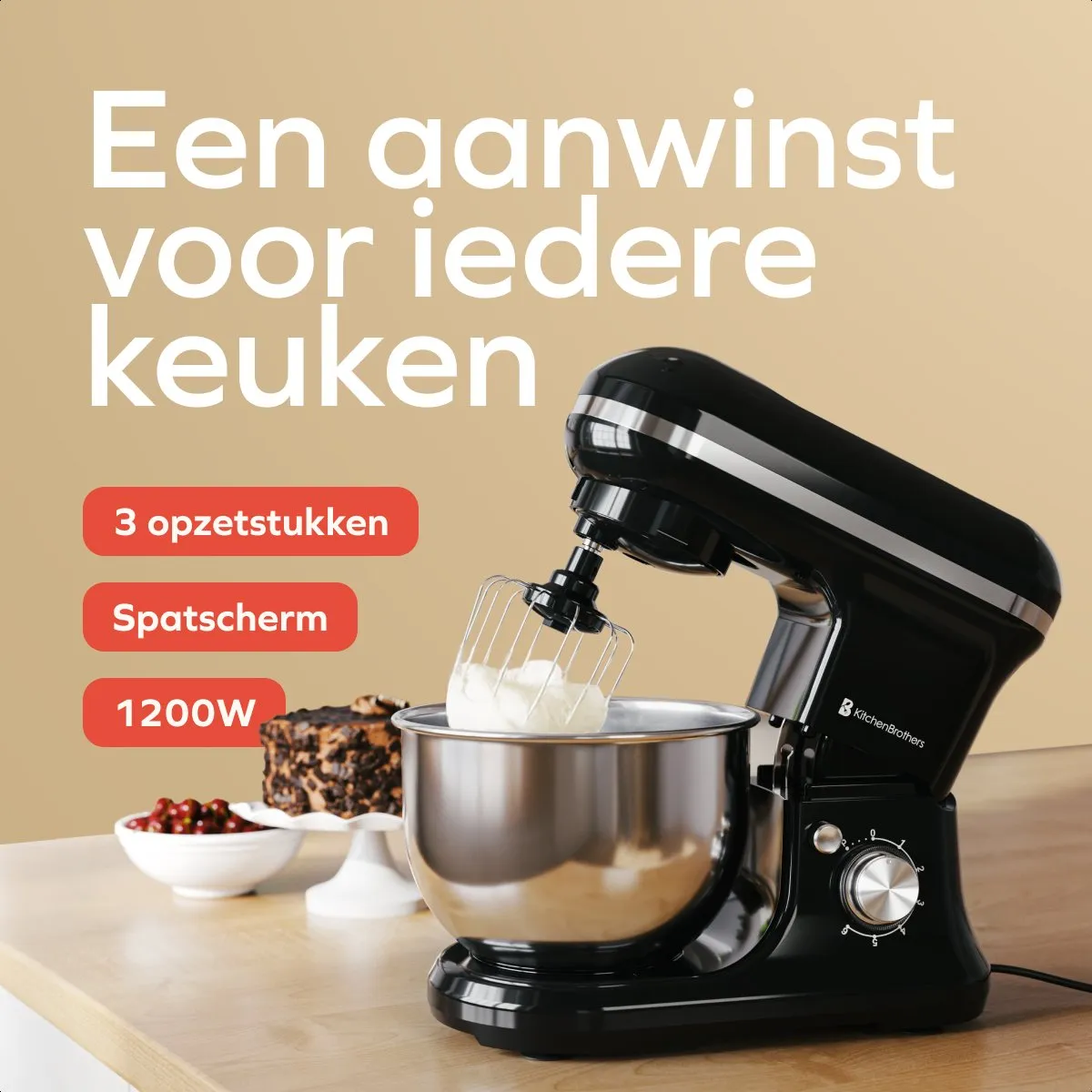 KitchenBrothers 1200W Keukenmachine 7-snelheden - 5L - Zwart