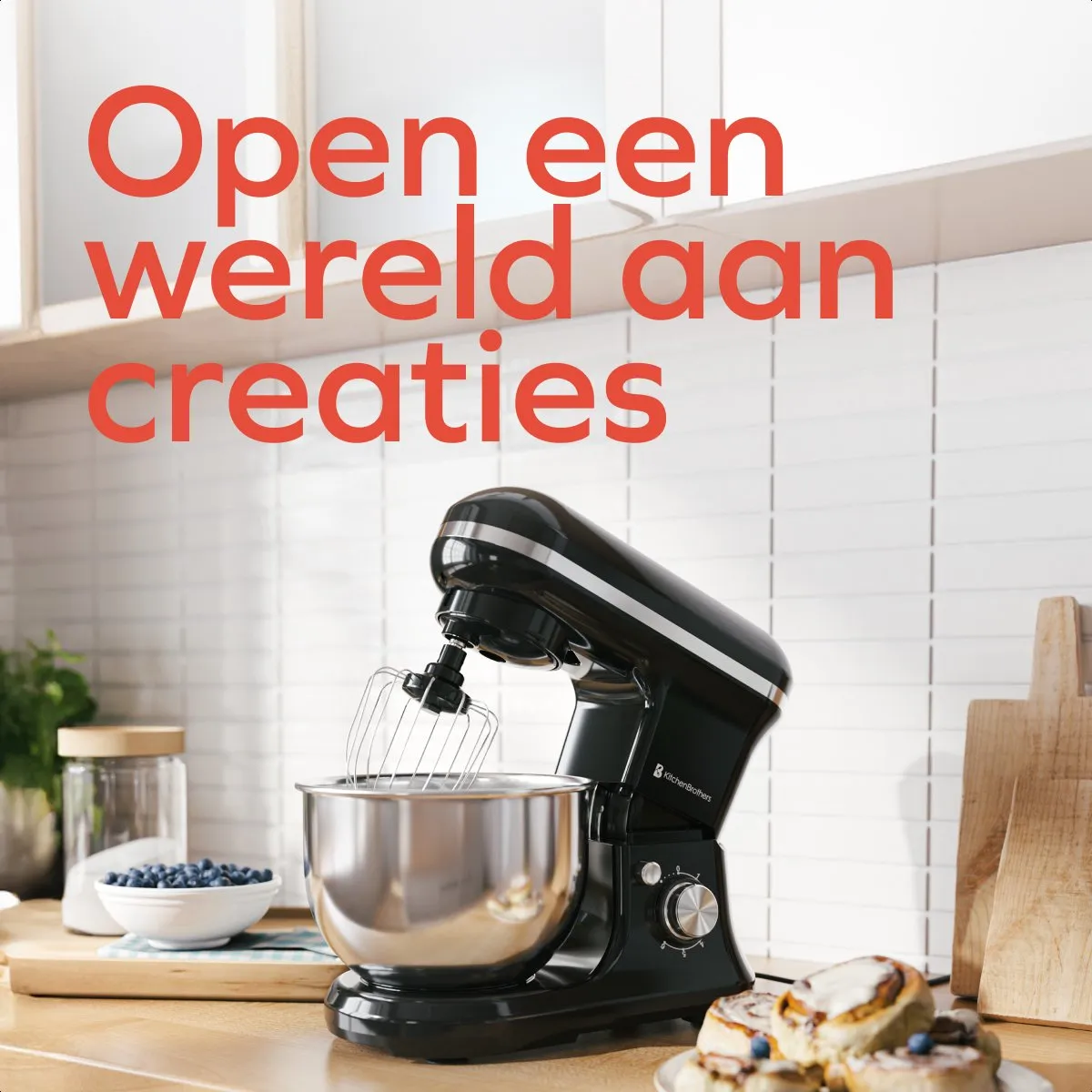 KitchenBrothers 1200W Keukenmachine 7-snelheden - 5L - Zwart