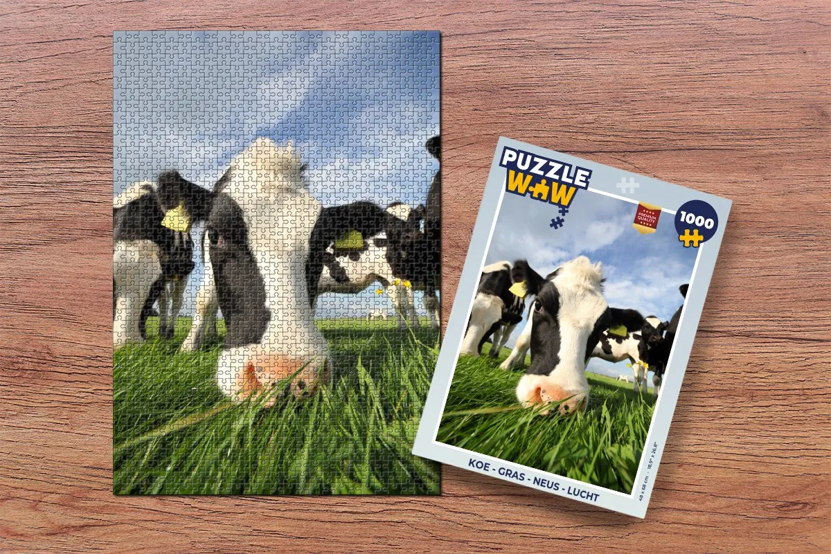 PuzzleWow Koe - Gras - Neus - Lucht Legpuzzel 1000 Stuks - Multicolor
