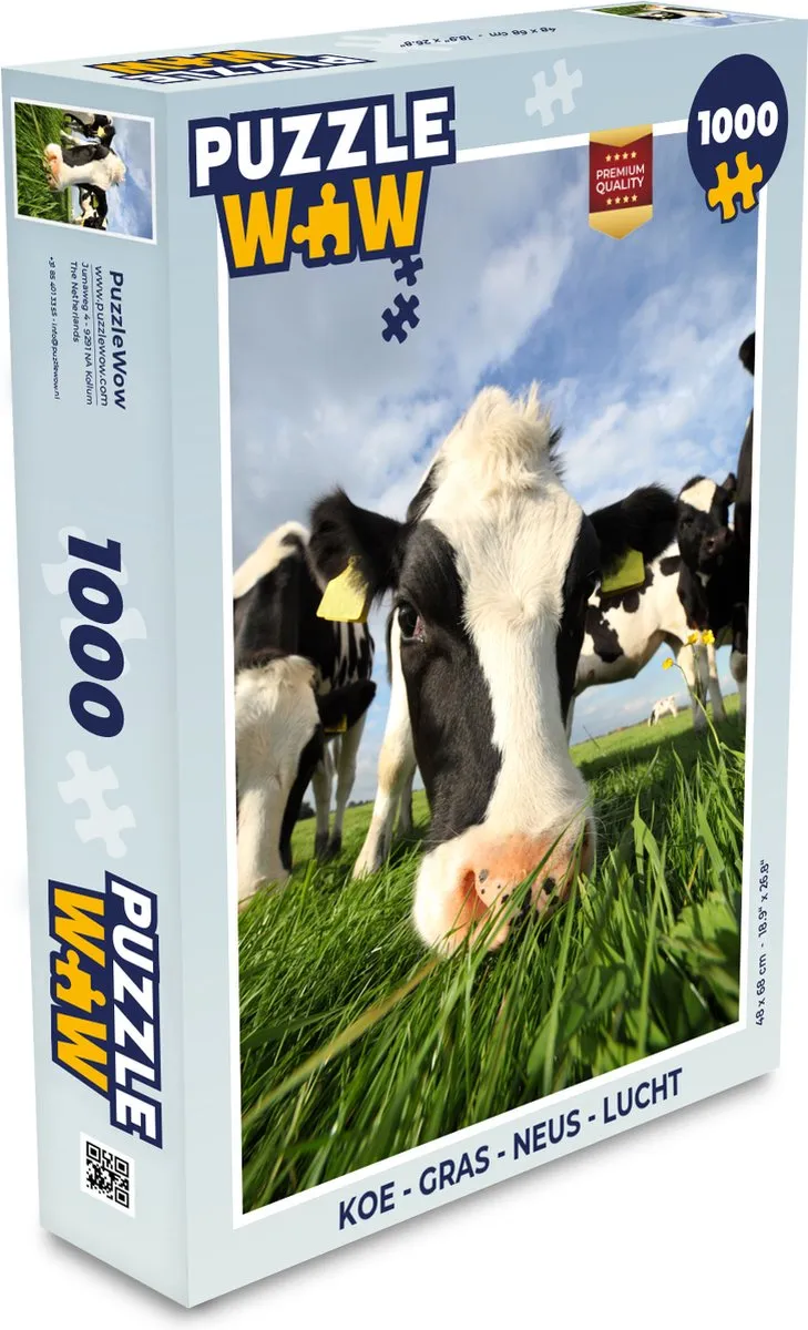 PuzzleWow Koe - Gras - Neus - Lucht Legpuzzel 1000 Stuks - Multicolor