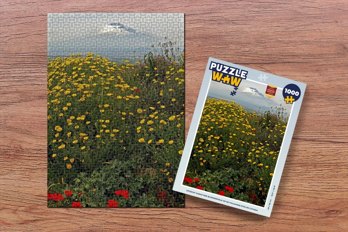 PuzzleWow Legpuzzel 1000 Stuks - Italië Etna Bloemenveld Multicolor