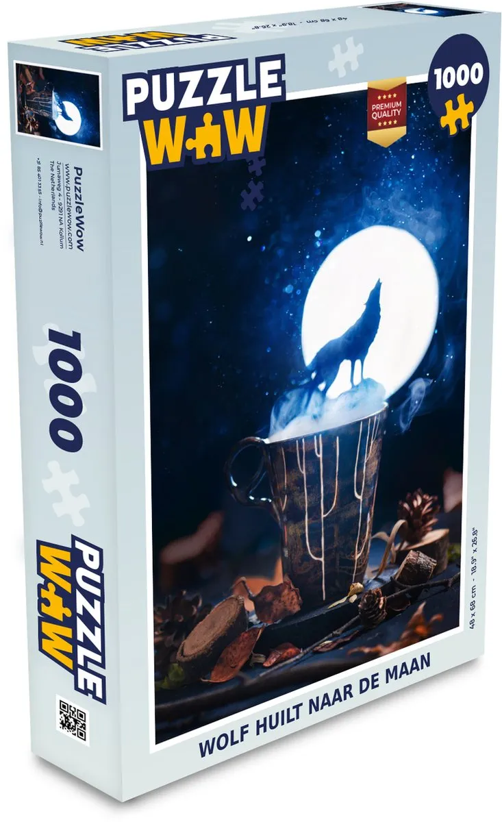 PuzzleWow Wolf huilt naar de maan Legpuzzel 1000 Stuks