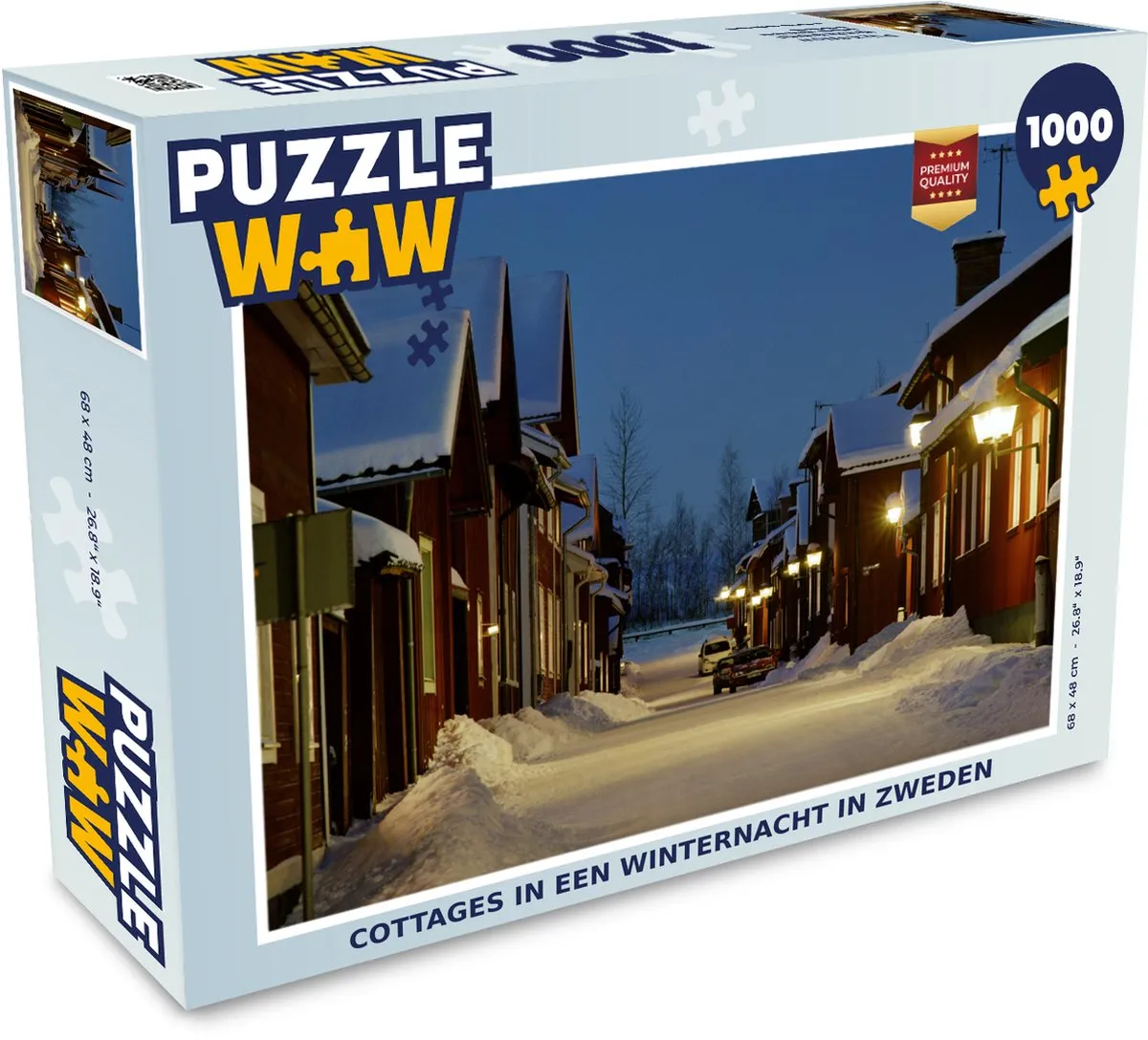 PuzzleWow Cottages in een Winternacht Zweden Legpuzzel 1000 Stuks