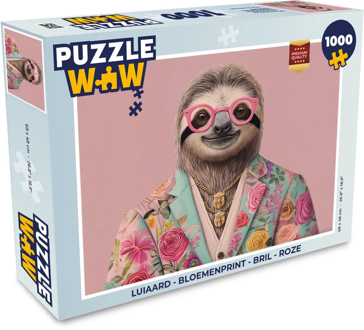 PuzzleWow Luiaard Bloemenprint Legpuzzel 1000 Stuks - Roze