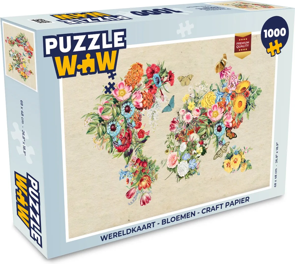 PuzzleWow Wereldkaart Bloemen Legpuzzel 1000 Stuks