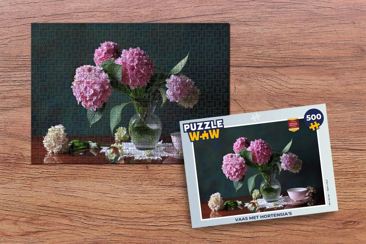 PuzzleWow Hortensia Vaas Legpuzzel 500 Stuks - Multicolor