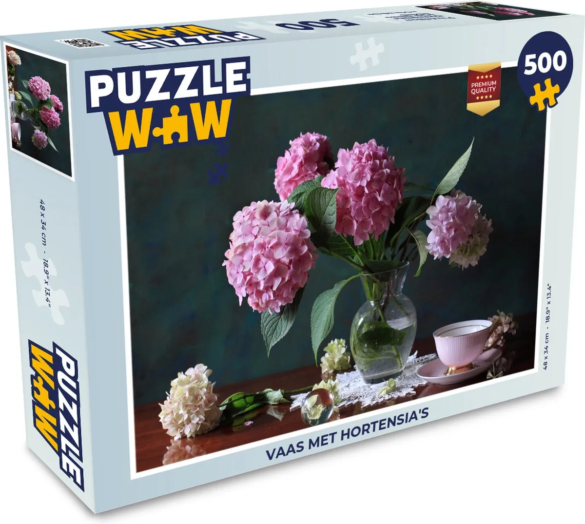 PuzzleWow Hortensia Vaas Legpuzzel 500 Stuks
