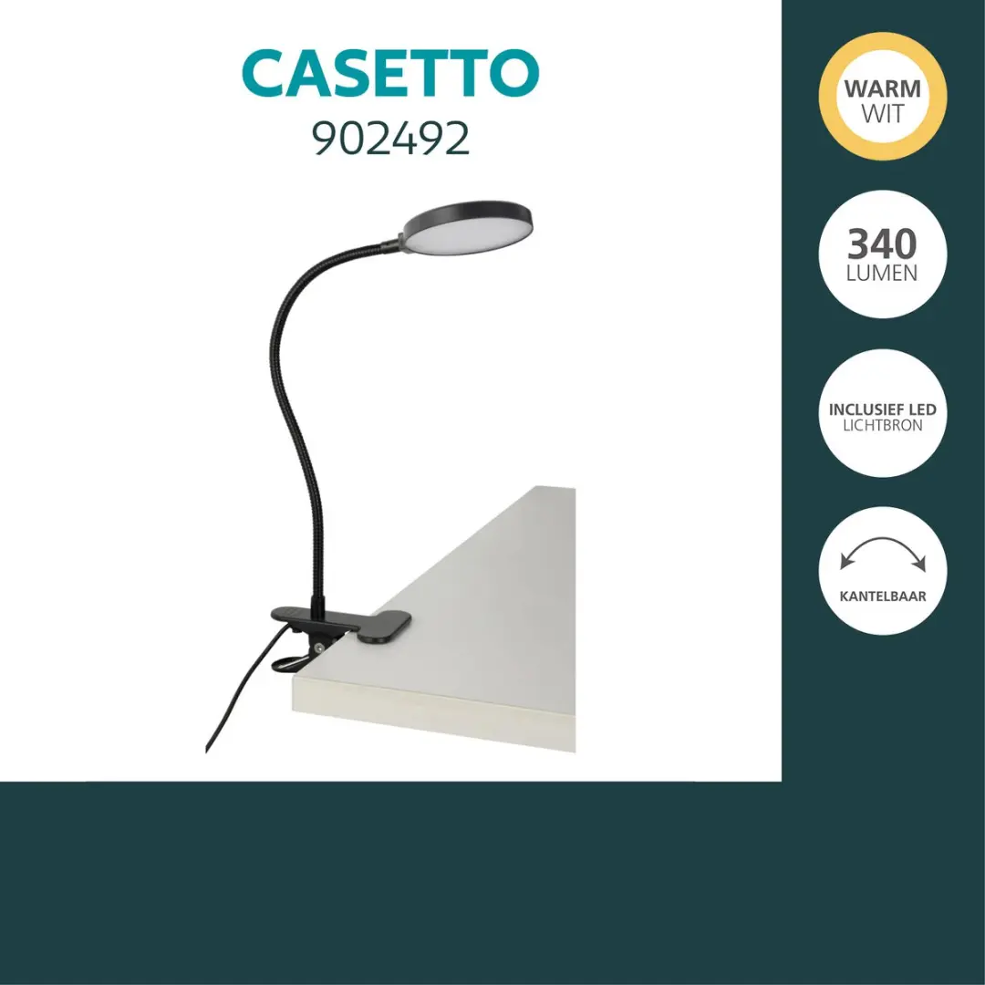 Eglo Casetto Klemspot LED Bureaulamp 3.8W - Zwart - afbeelding 4 van 6