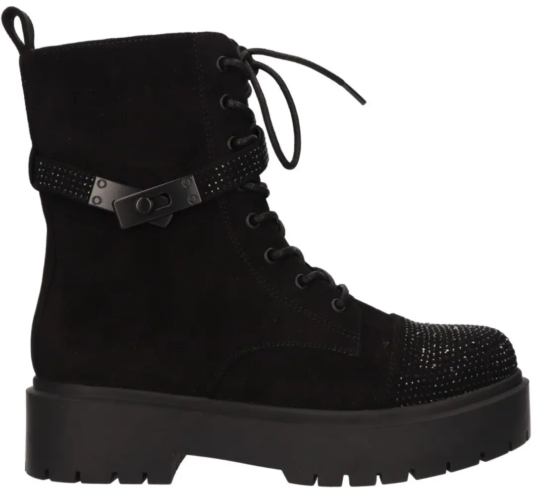 LA STRADA DAMES BOOTS ZWART 2600801 2201 BLACK BIKER BOOT MICRO+STONES maat 37