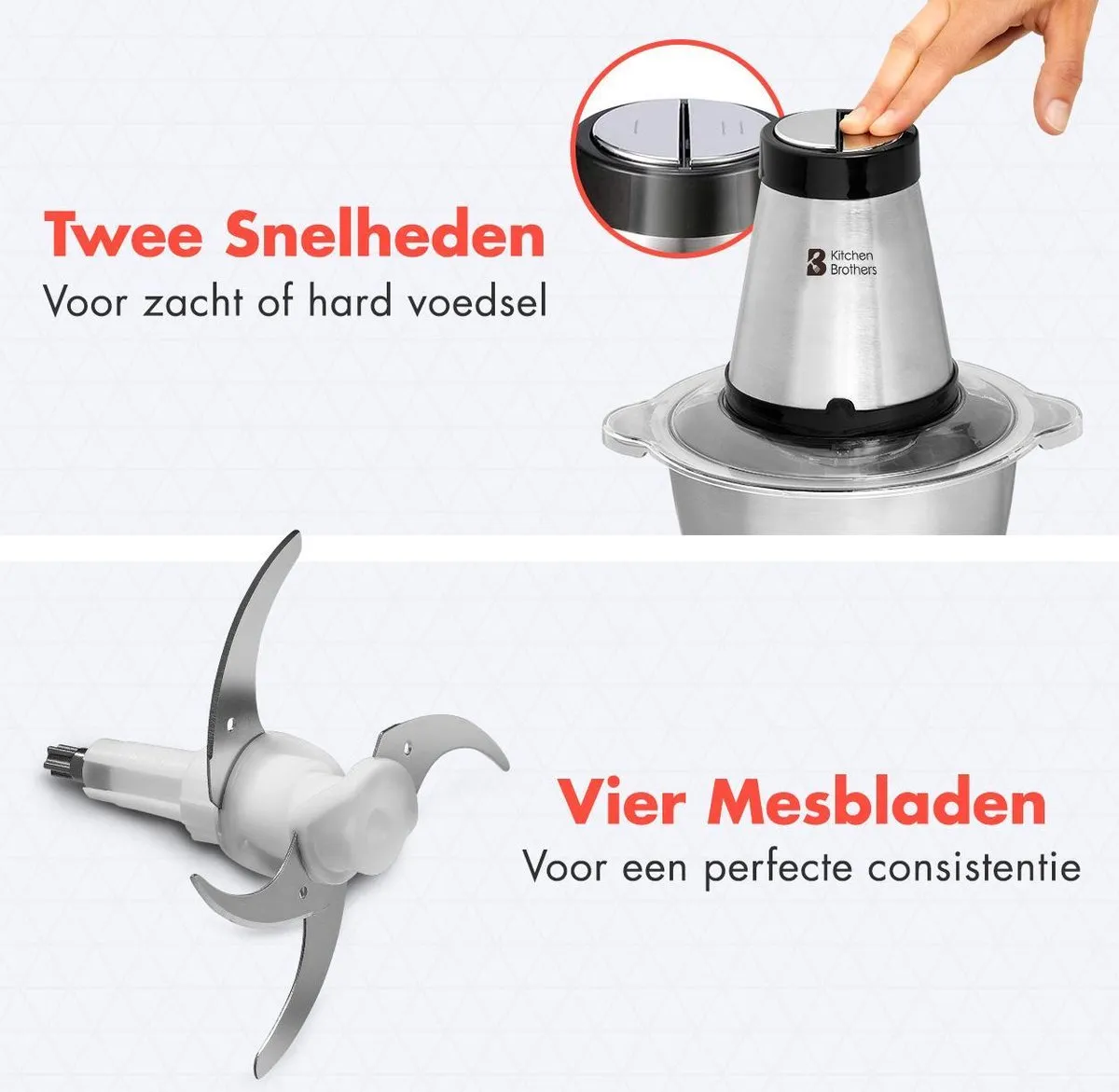 KitchenBrothers Hakmolen KB676 - 300W - 2 Snelheden - 1,8L RVS