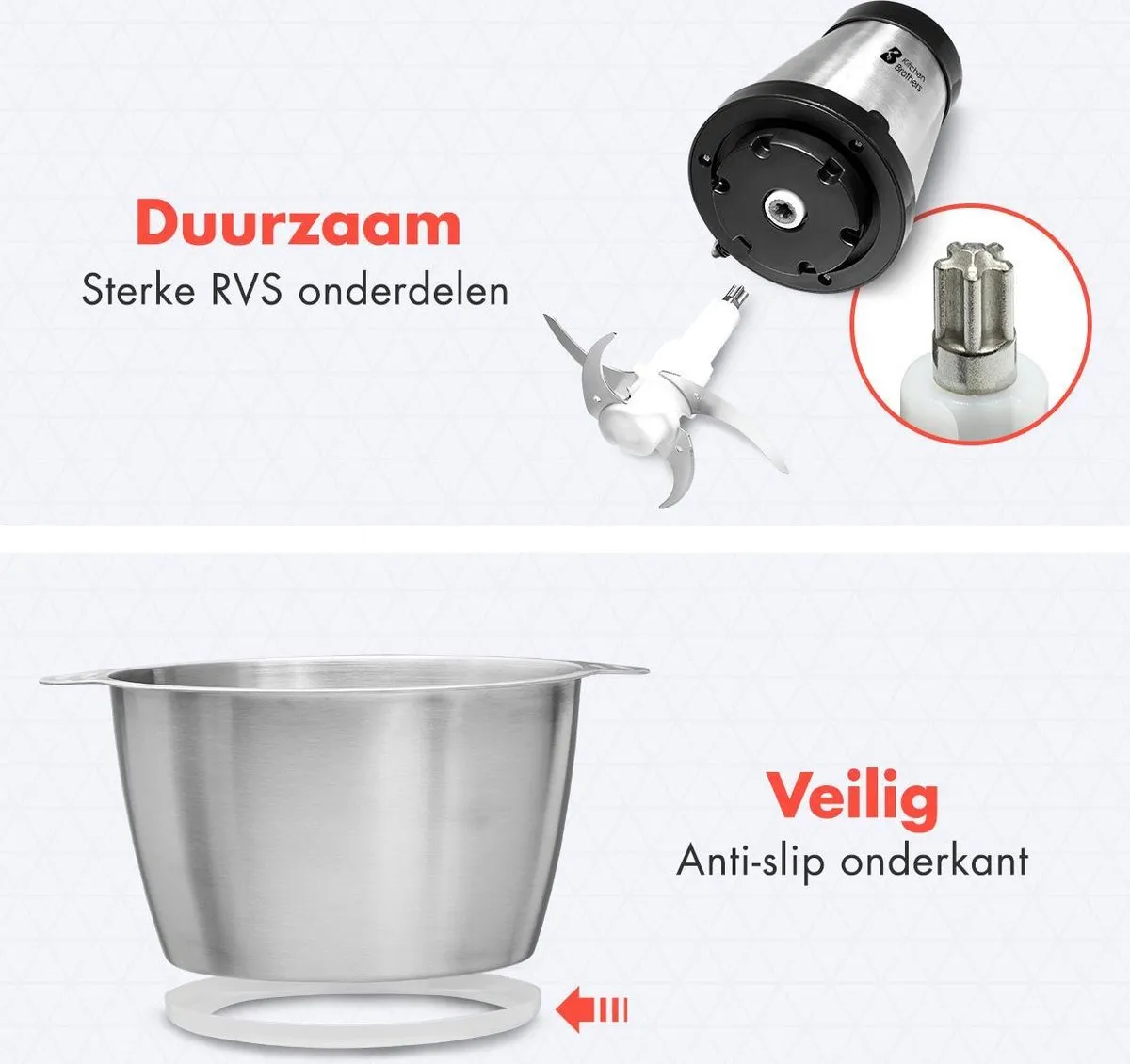 KitchenBrothers Hakmolen KB676 - 300W - 2 Snelheden - 1,8L RVS
