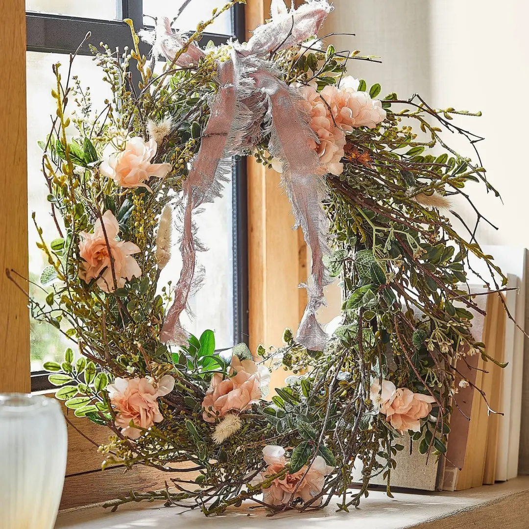 Loberon Krans Chérisse - 50cm - Groen/Rozig - afbeelding 3 van 4