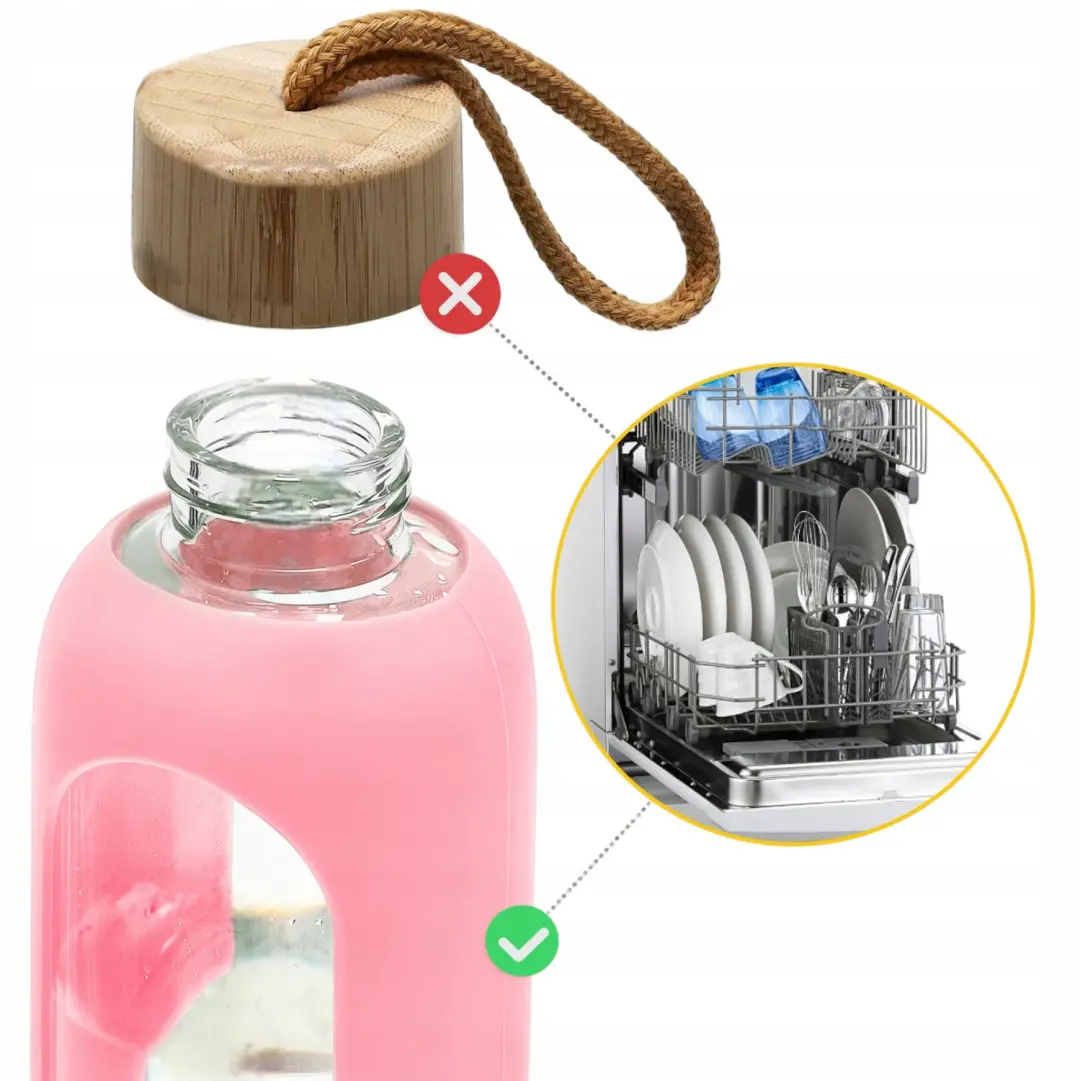 Glazen Waterfles 1000ml met Siliconen Hoes & Motivatie Markeringen