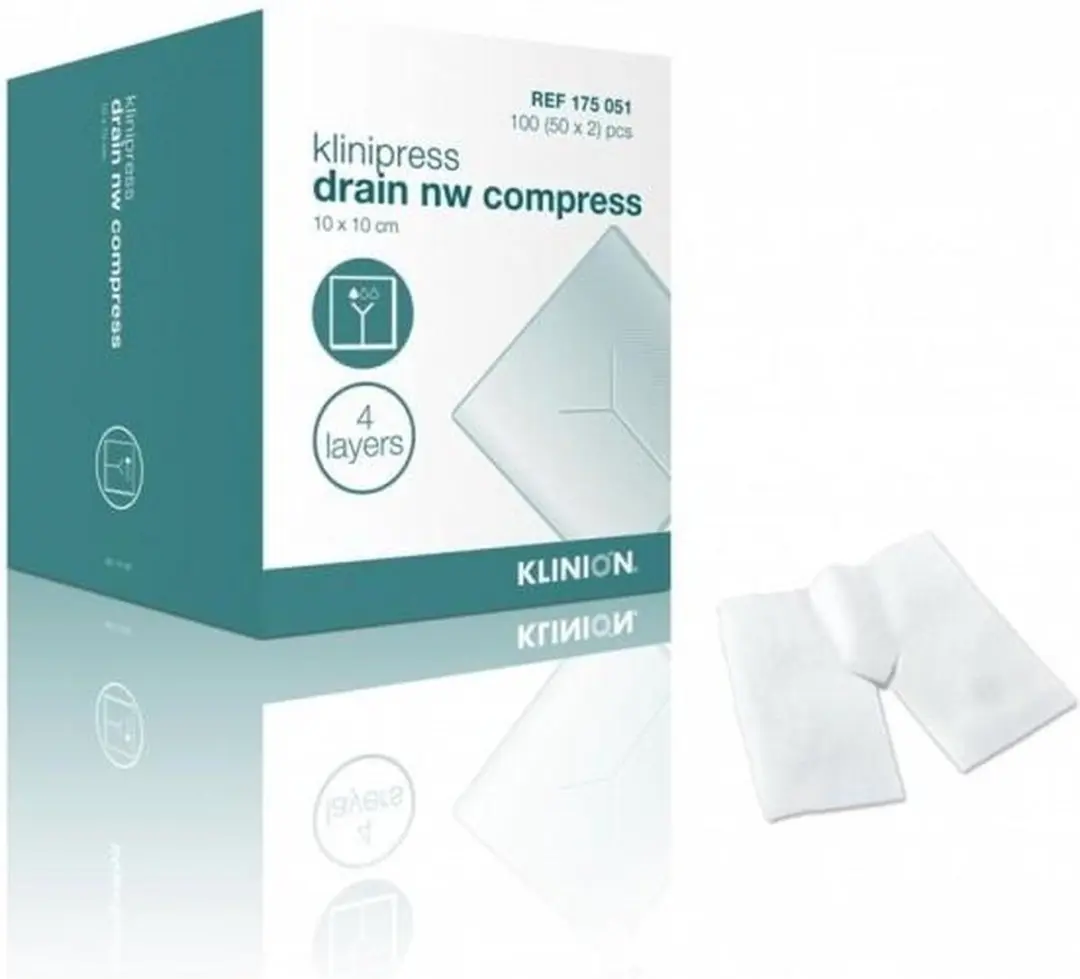 Klinion drainkompres splitkompres NW steriel 4-laags 10x10cm Klinion