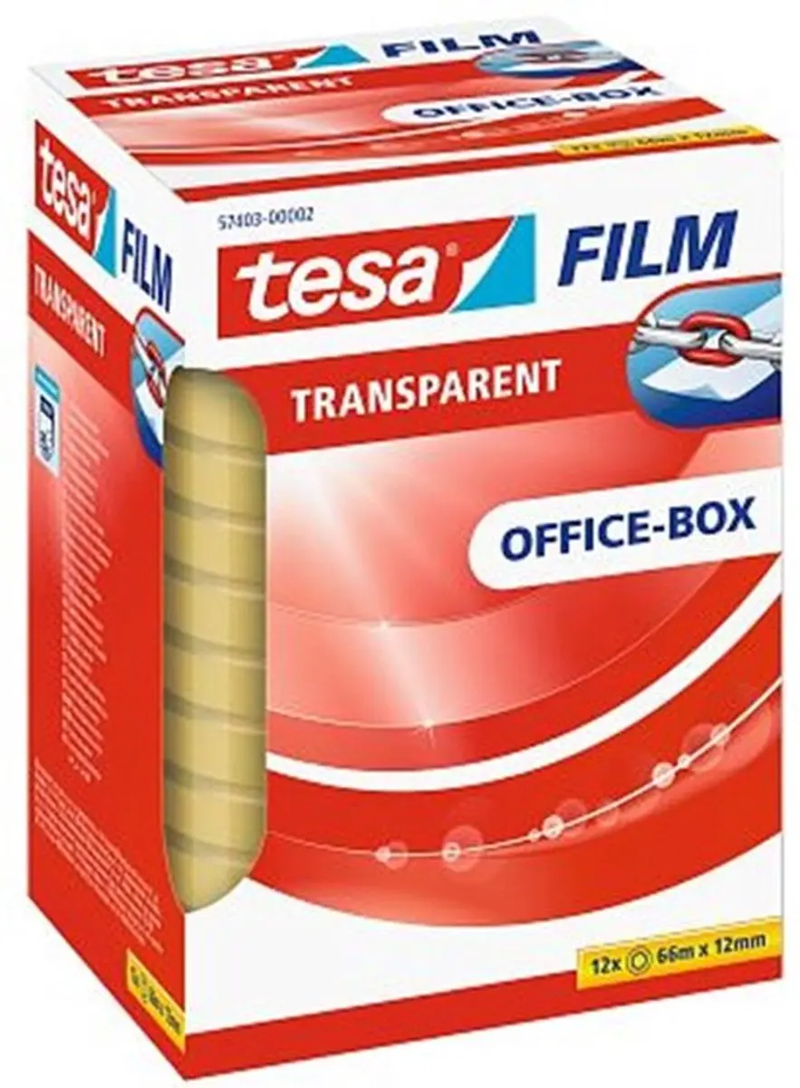 Tesa 12 Rol Plakband 66m x 12mm - Transparant - afbeelding 6 van 6