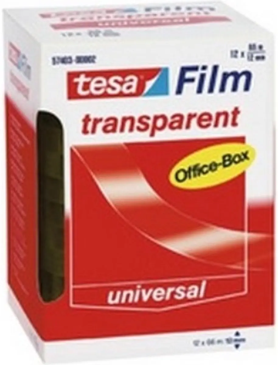Tesa 12 Rol Plakband 66m x 12mm - Transparant - afbeelding 3 van 6