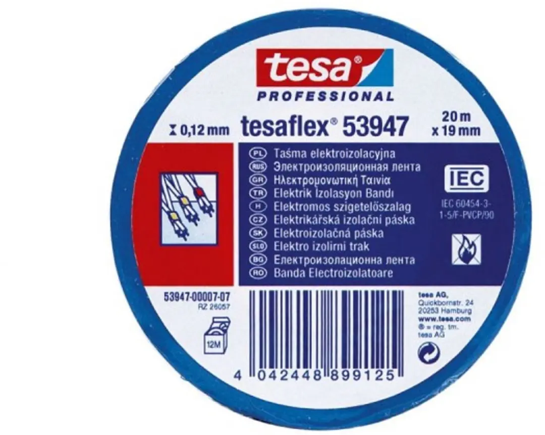 Tesaflex 53988 PVC ISOLATATAPE Blauw 19mm x 20m
