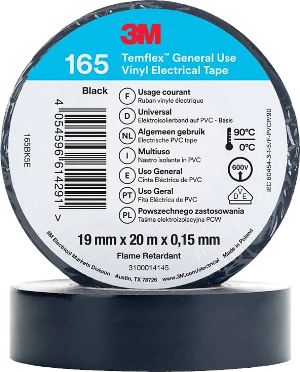 3M Temflex 165 Vinyltape 19mm x 20m