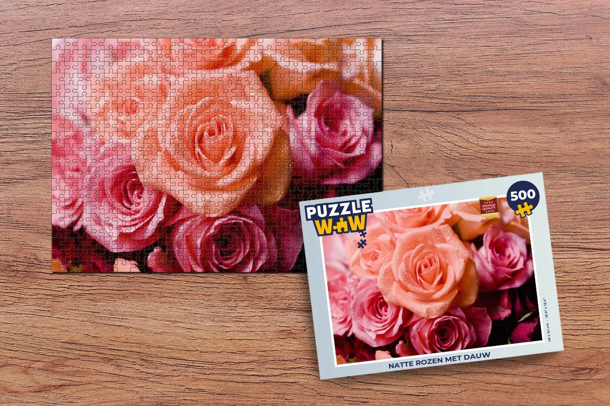 PuzzleWow Natte rozen met dauw Legpuzzel 500 Stuks - Multicolor