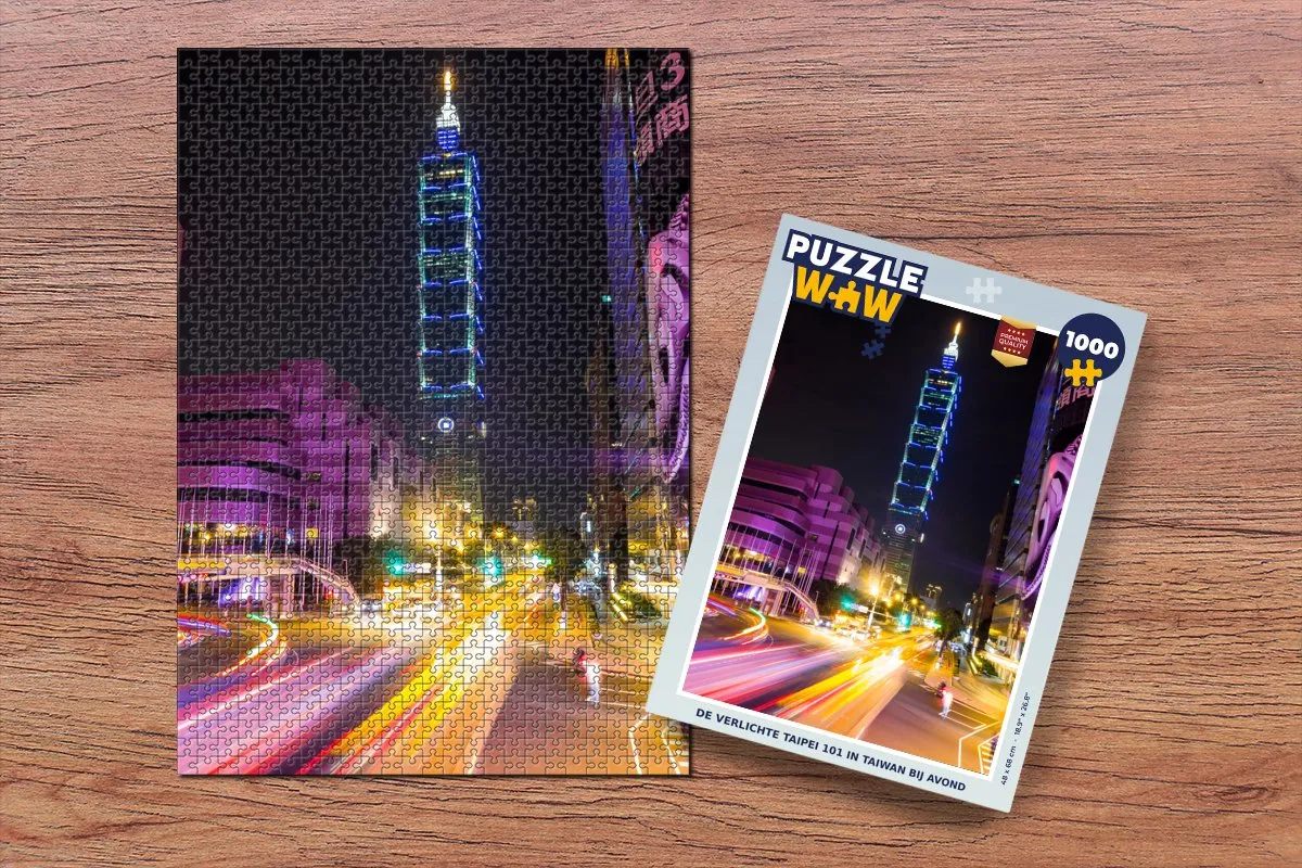 PuzzleWow Taipei 101 Avondverlichting Legpuzzel 1000 Stuks - Multicolor