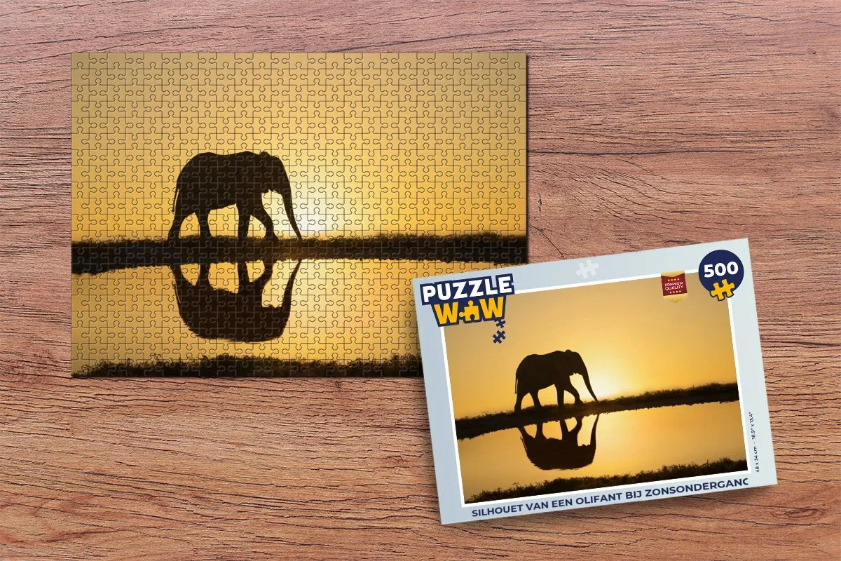 PuzzleWow Olifant bij Zonsondergang Legpuzzel 500 Stuks - Multicolor