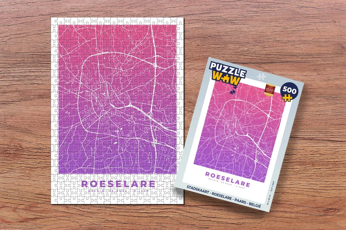 PuzzleWow Stadskaart Roeselare Legpuzzel 500 Stuks - Multicolor