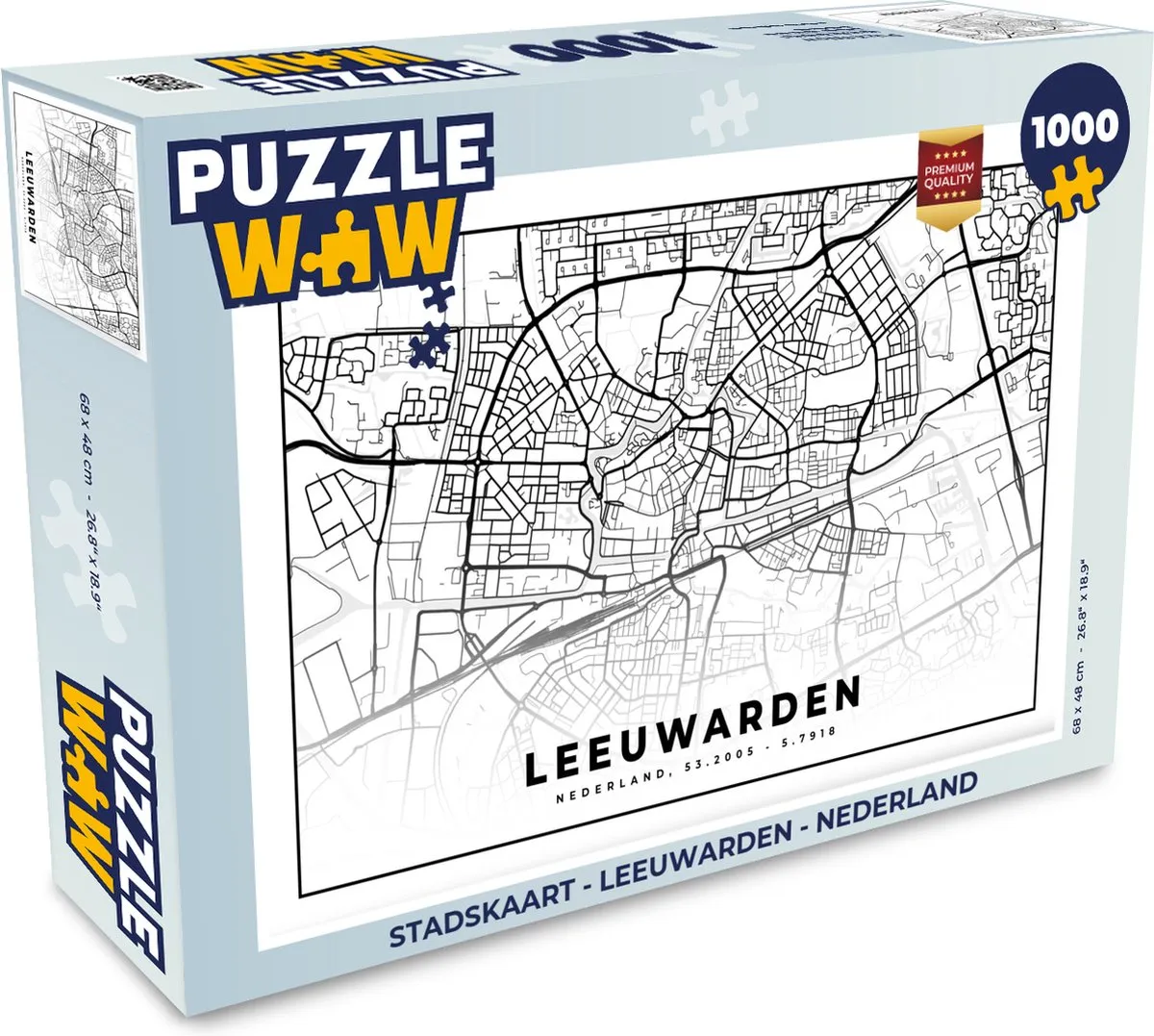 PuzzleWow Stadskaart Leeuwarden Legpuzzel 1000 Stuks - Multicolor