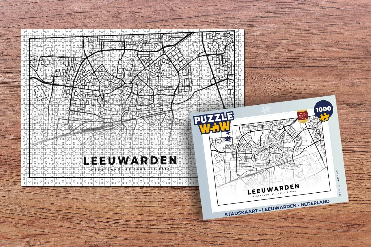 PuzzleWow Stadskaart Leeuwarden Legpuzzel 1000 Stuks - Multicolor