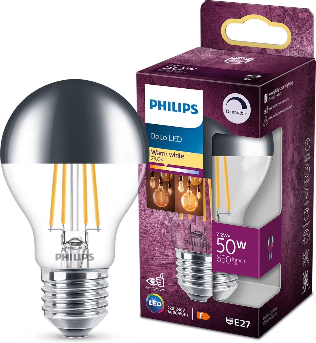 Philips LED Lamp Modern 48W E27 - Rookglas - Dimbaar Warmwit