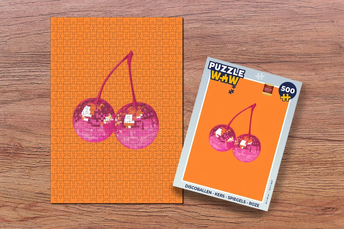 PuzzleWow Discoballen Kersen Legpuzzel 500 Stuks - Roze