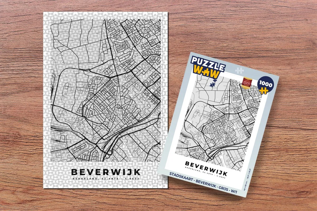 PuzzleWow Stadskaart Beverwijk Legpuzzel 1000 Stuks - Multicolor