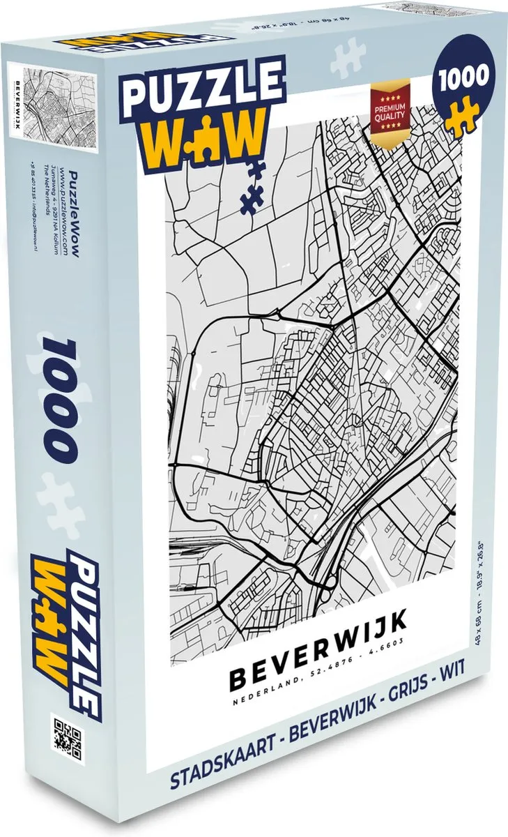PuzzleWow Stadskaart Beverwijk Legpuzzel 1000 Stuks - Multicolor