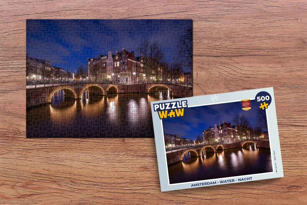 PuzzleWow Amsterdam Water Nacht Legpuzzel 500 Stuks - Multicolor
