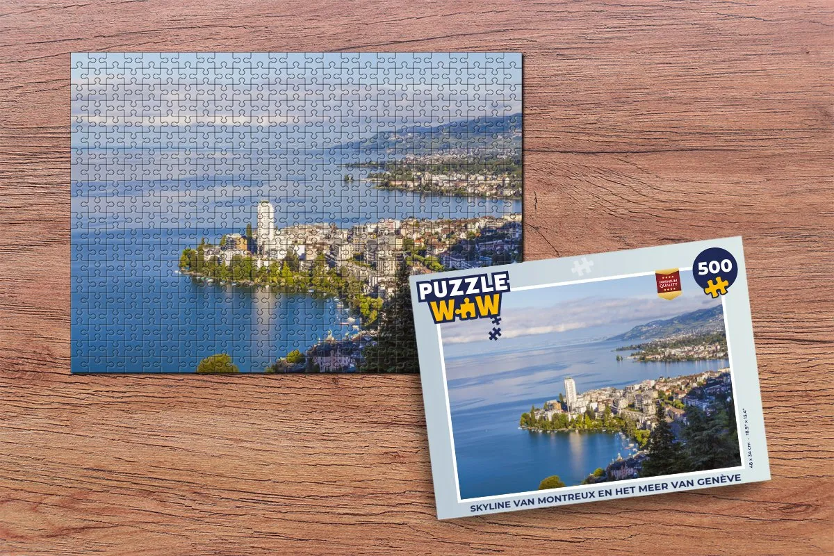 PuzzleWow Skyline Montreux Meer van Genève Legpuzzel 500 Stuks - Multicolor