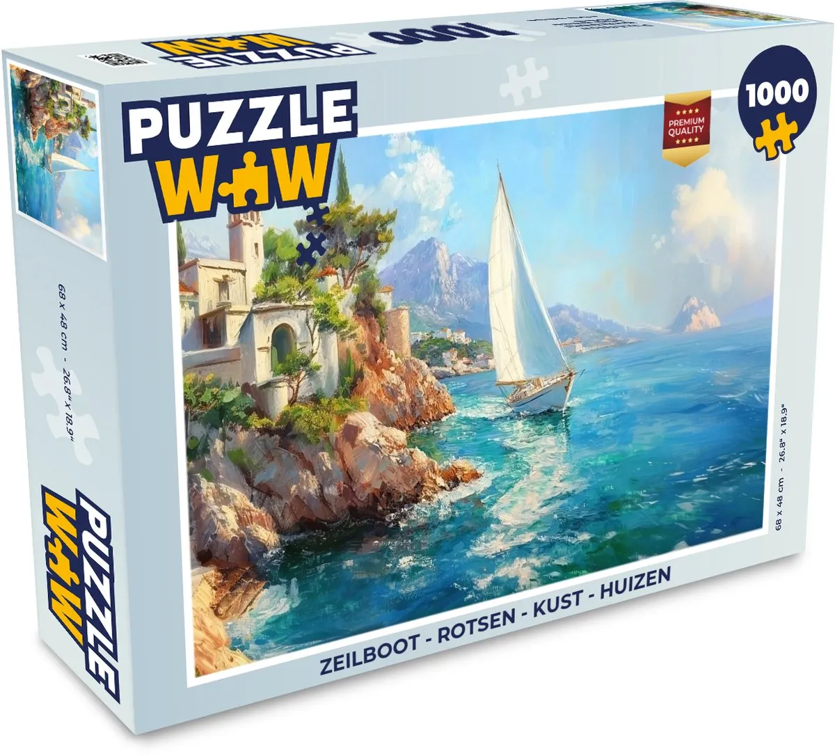 PuzzleWow Zeilboot Legpuzzel 1000 Stuks - Rotsen/Kust/Huizen