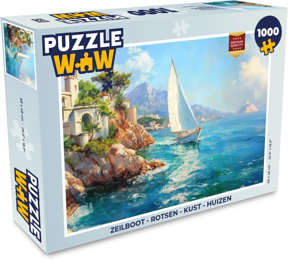 PuzzleWow Zeilboot Legpuzzel 1000 Stuks - Rotsen/Kust/Huizen