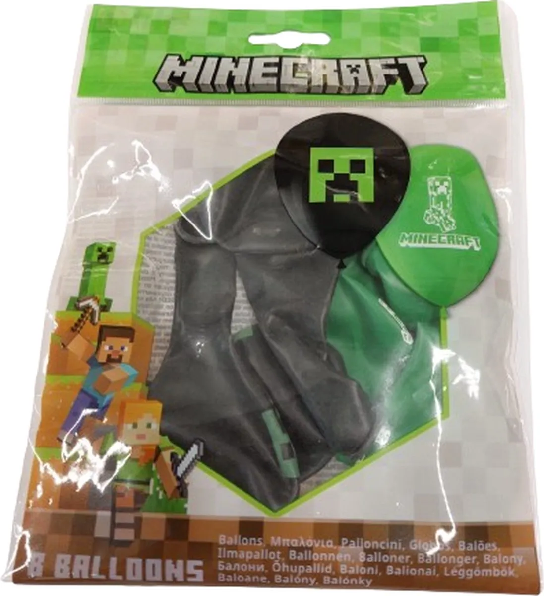 Minecraft Ballonnen - 8 Stuks - Zwart/ Groen