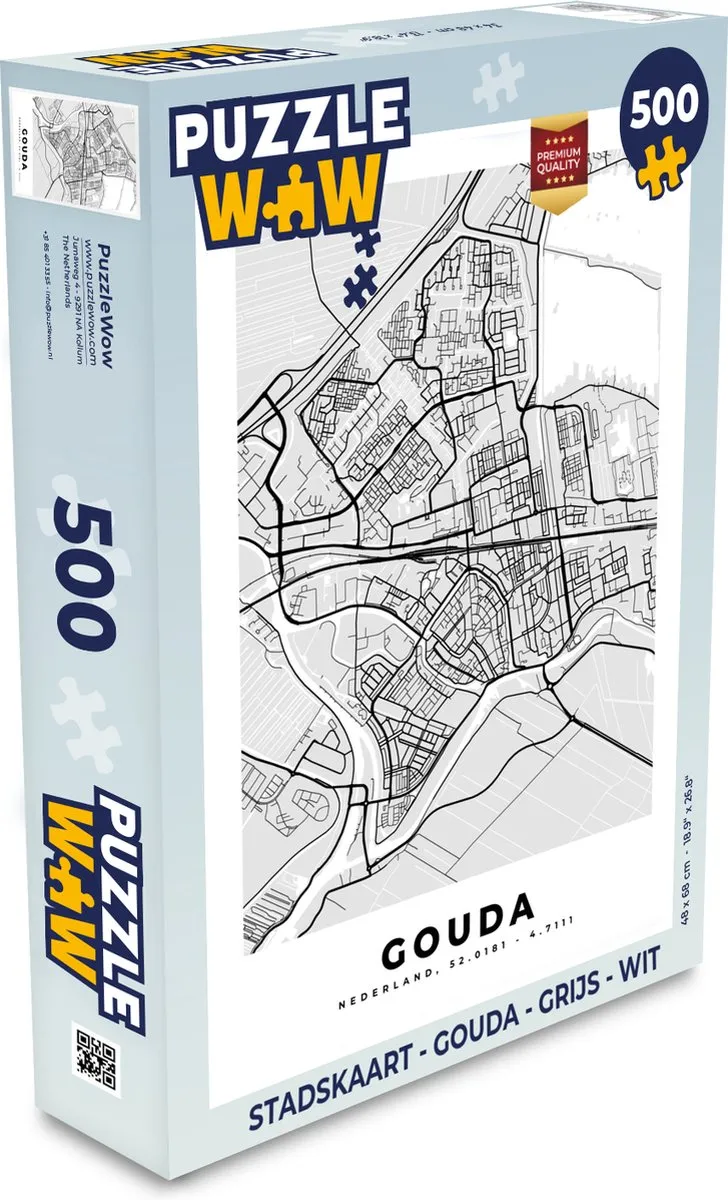PuzzleWow Stadskaart Gouda Legpuzzel 500 Stuks - Multicolor