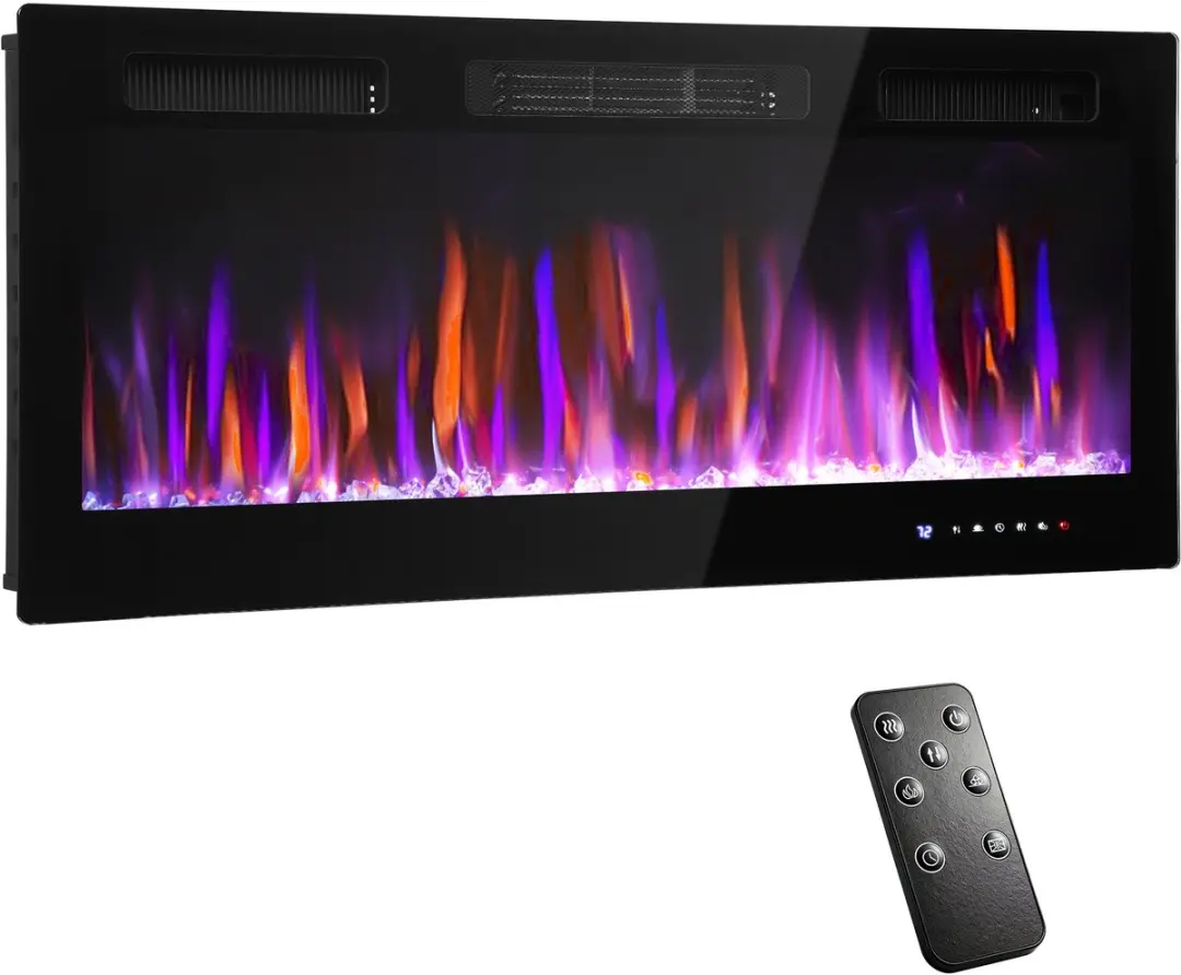 Homcom Electric Fireplace-Staal, Gehard glas-106,7L x 9,4B x 47H cm-Zwart