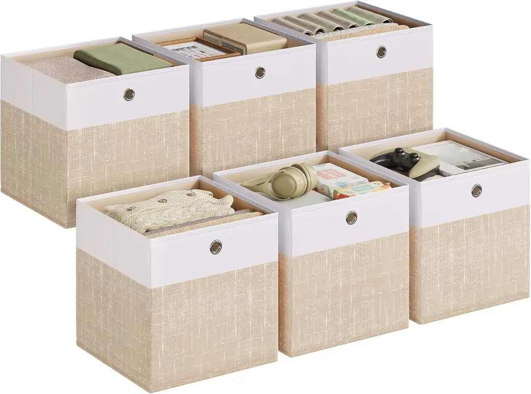 SONGMICS Opbergdoos, set van 6, geurloos, inklapbare stoffen opbergdoos met PP-p