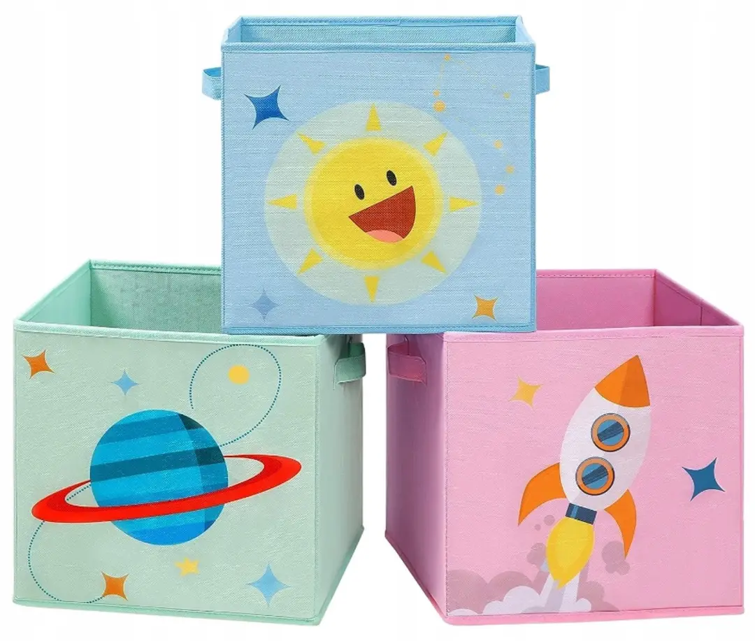 Opbergdozen voor kinderen, 3 stuks, 30x30 cm, met ruimtevaartthema