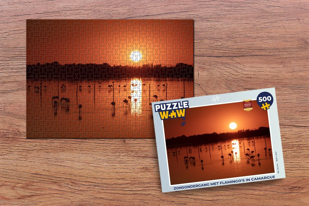 PuzzleWow Zonsondergang met Flamingo's Legpuzzel 500 Stuks - Multicolor