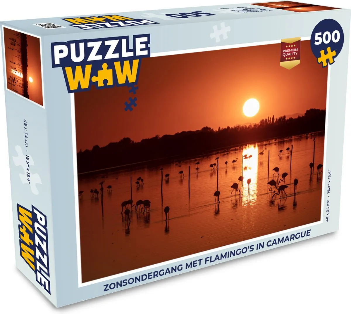PuzzleWow Zonsondergang met Flamingo's Legpuzzel 500 Stuks - Multicolor