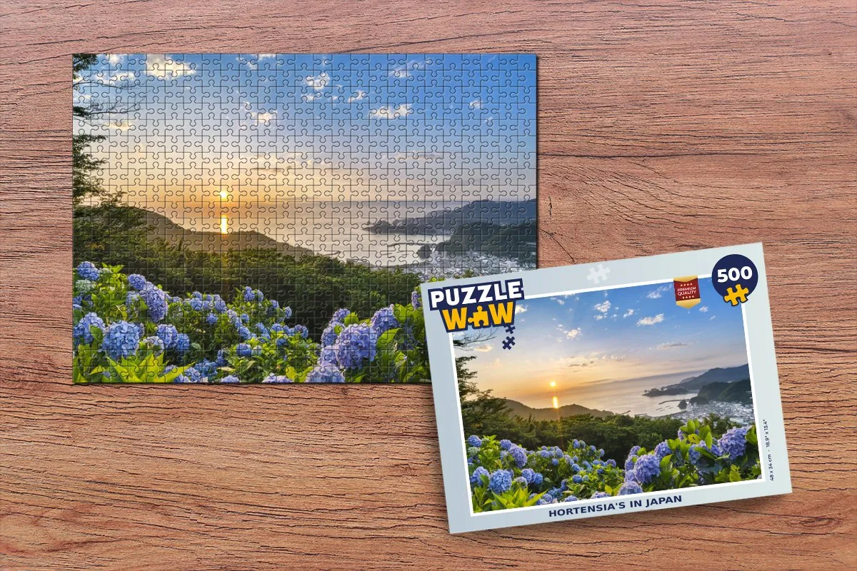PuzzleWow Hortensia's in Japan Legpuzzel 500 Stuks - Multicolor