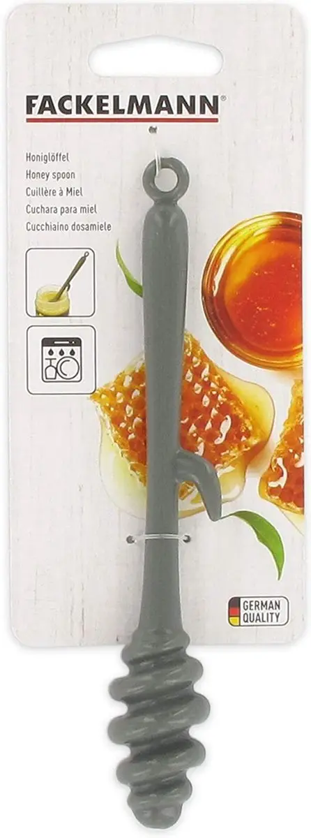 honinglepel, gedraaid, grijze honinglepel, 2-in-1 honinglepel, kunststof, grijs,